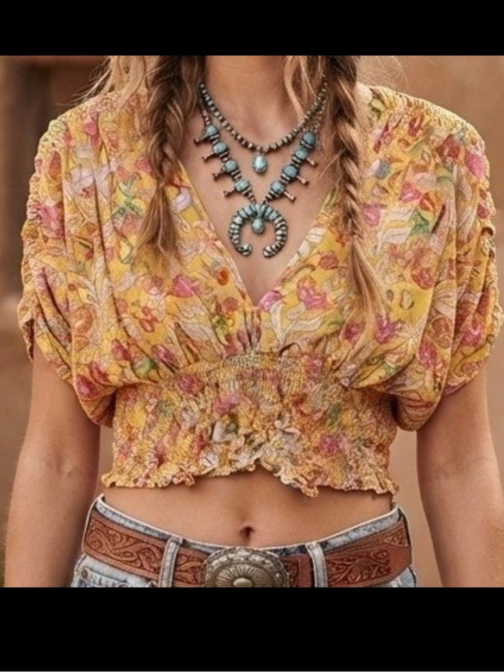 Cupcakes and cashmere smocked crop top boho floral size small
